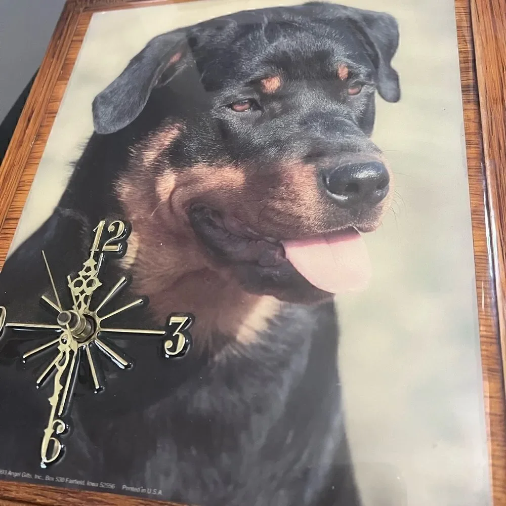 Rare Vintage Wooden Epoxy Rottweiler Clock 1993